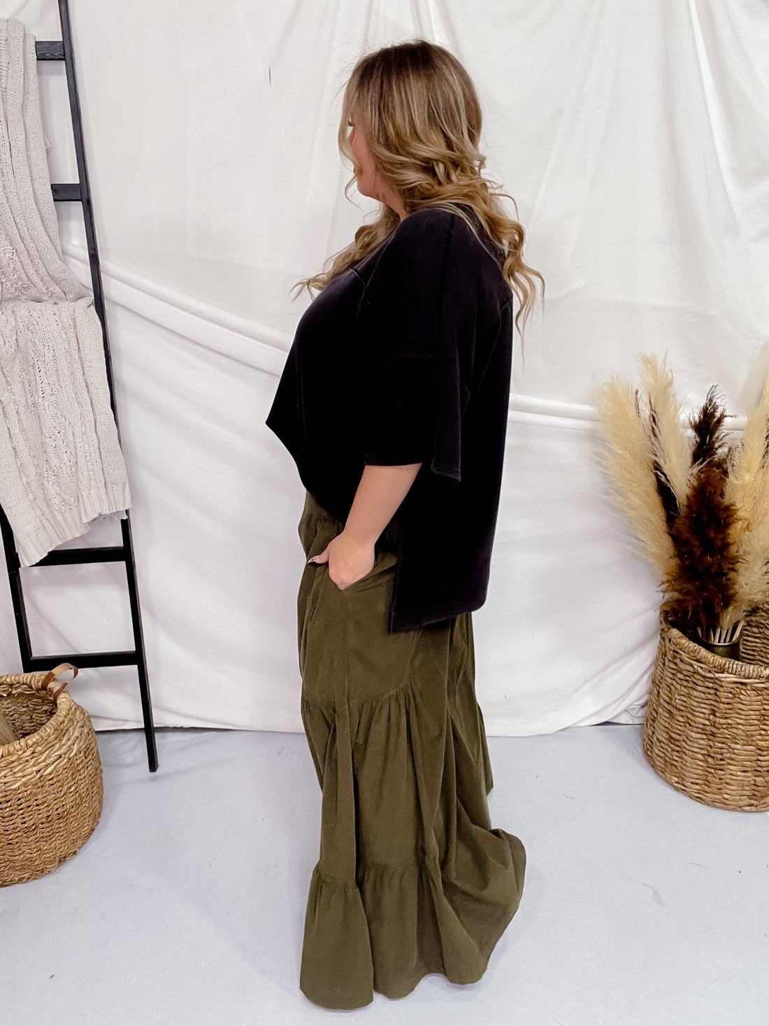 Olive Wide Leg Palazzo Pants - Whiskey Skies - BLUEVELVET