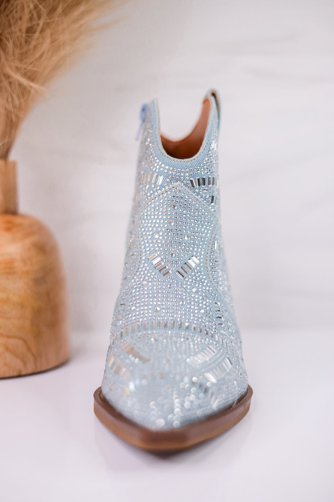 One Day Denim Rhinestone Ankle Boots - Whiskey Skies - VERY G