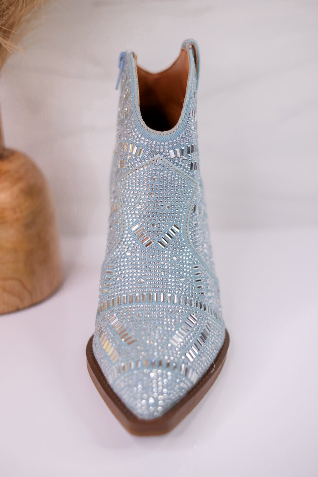 One Day Denim Rhinestone Ankle Boots - Whiskey Skies - VERY G