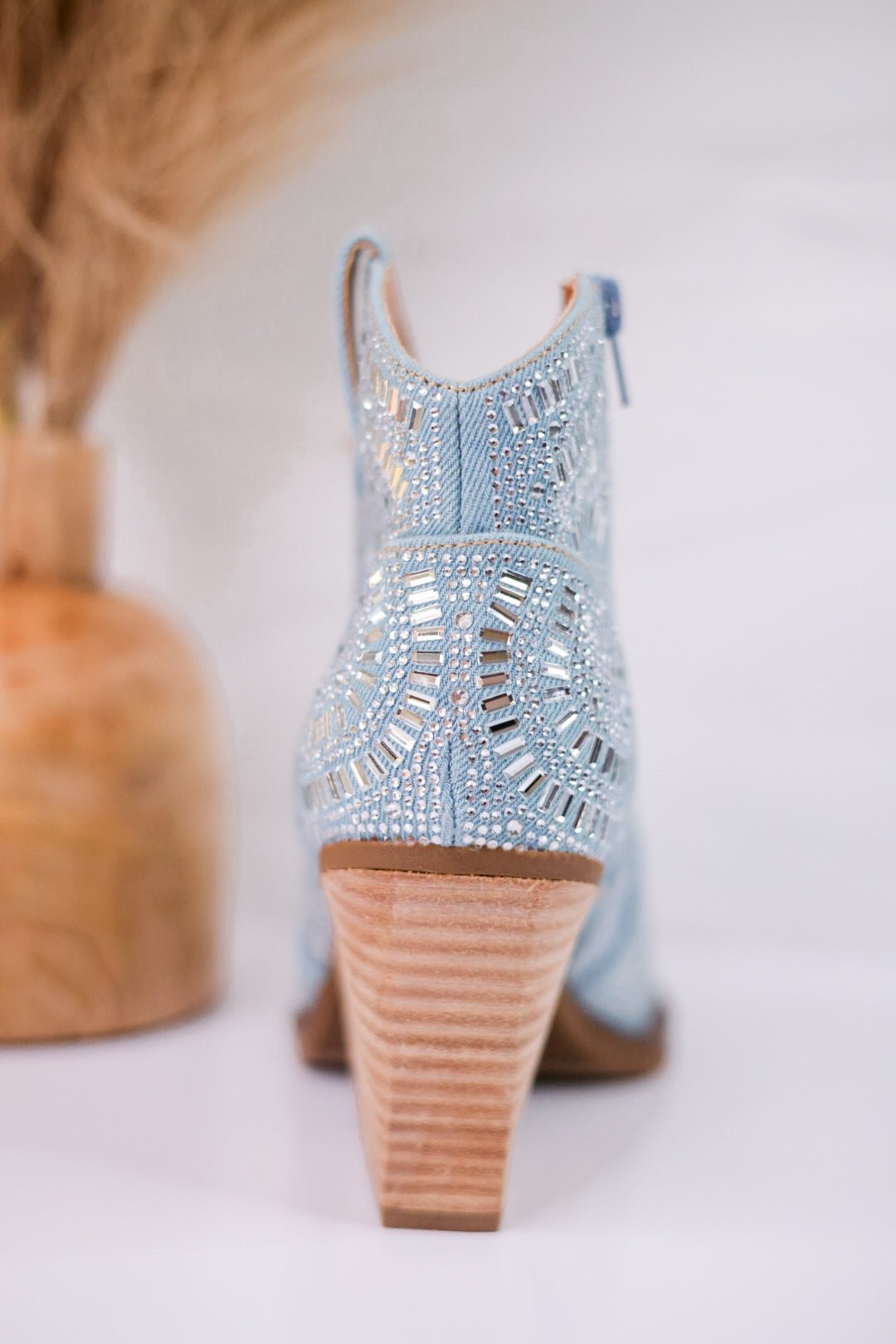One Day Denim Rhinestone Ankle Boots - Whiskey Skies - VERY G