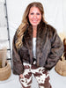 Open Front Brown Faux Fur Jacket - Whiskey Skies - WHITE BIRCH