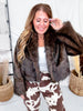 Open Front Brown Faux Fur Jacket - Whiskey Skies - WHITE BIRCH