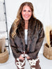 Open Front Brown Faux Fur Jacket - Whiskey Skies - WHITE BIRCH