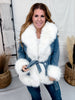 Open Front Denim Jacket With Faux Fur Trim - Whiskey Skies - COALITION LA