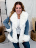 Open Front Denim Jacket With Faux Fur Trim - Whiskey Skies - COALITION LA