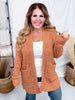 Open Front Popcorn Textured Cardigan In Adobe - Whiskey Skies - SWEET GENERIS