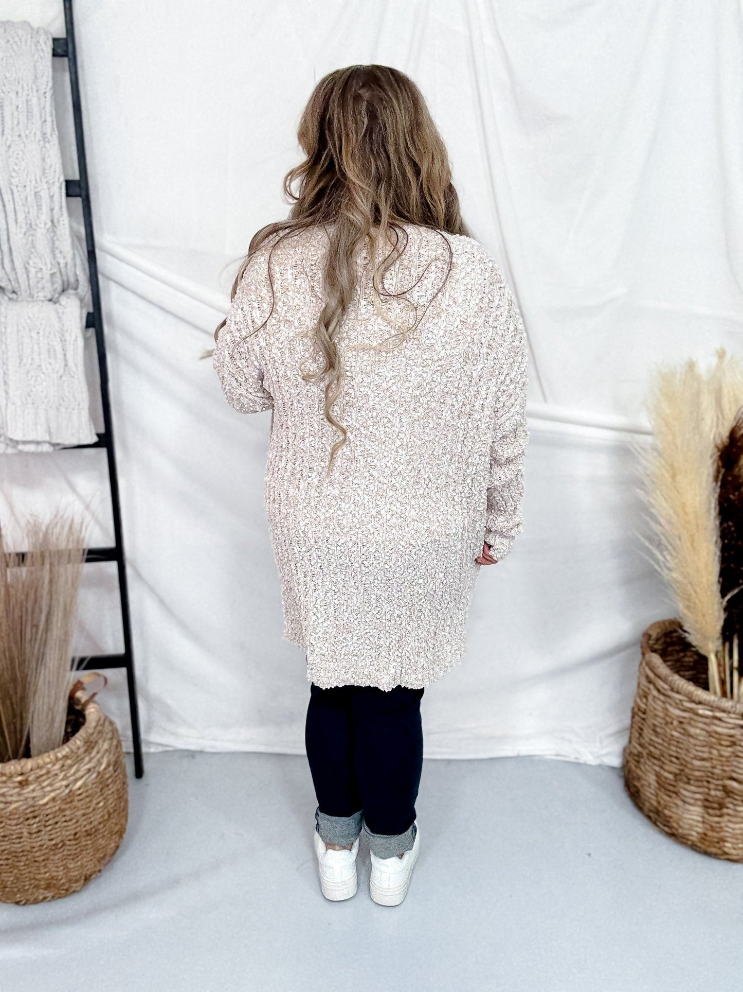 Open Front Popcorn Textured Cardigan In Cream - Whiskey Skies - SWEET GENERIS