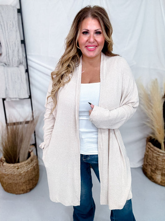 Open Front Ribbed Cardigan In Oatmeal - Whiskey Skies - ANDREE BY UNIT
