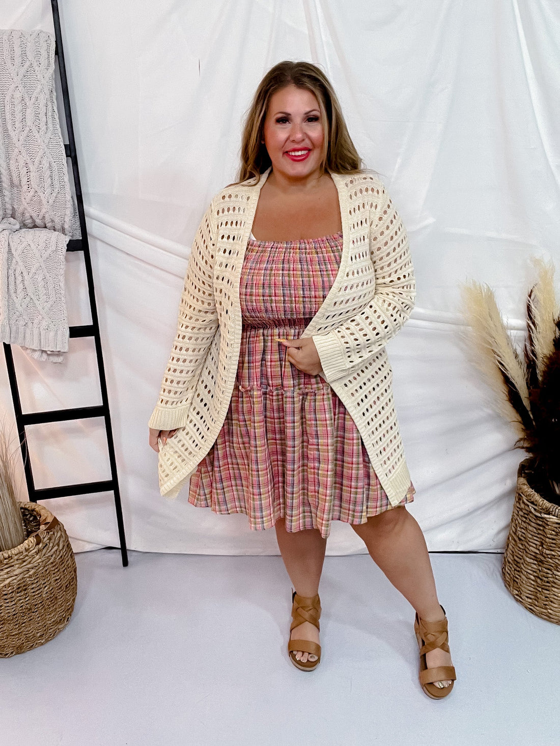 Open Knit Sweater Cardigan - Whiskey Skies - BIBI