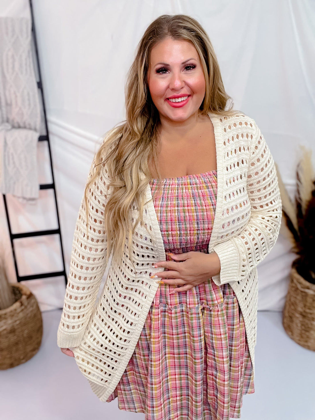 Open Knit Sweater Cardigan - Whiskey Skies - BIBI