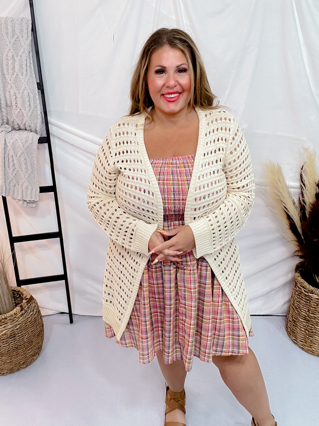 Open Knit Sweater Cardigan - Whiskey Skies - BIBI
