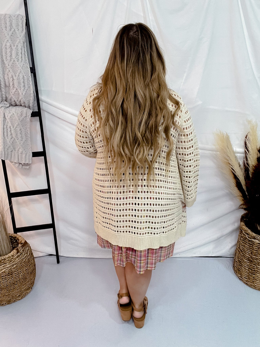 Open Knit Sweater Cardigan - Whiskey Skies - BIBI