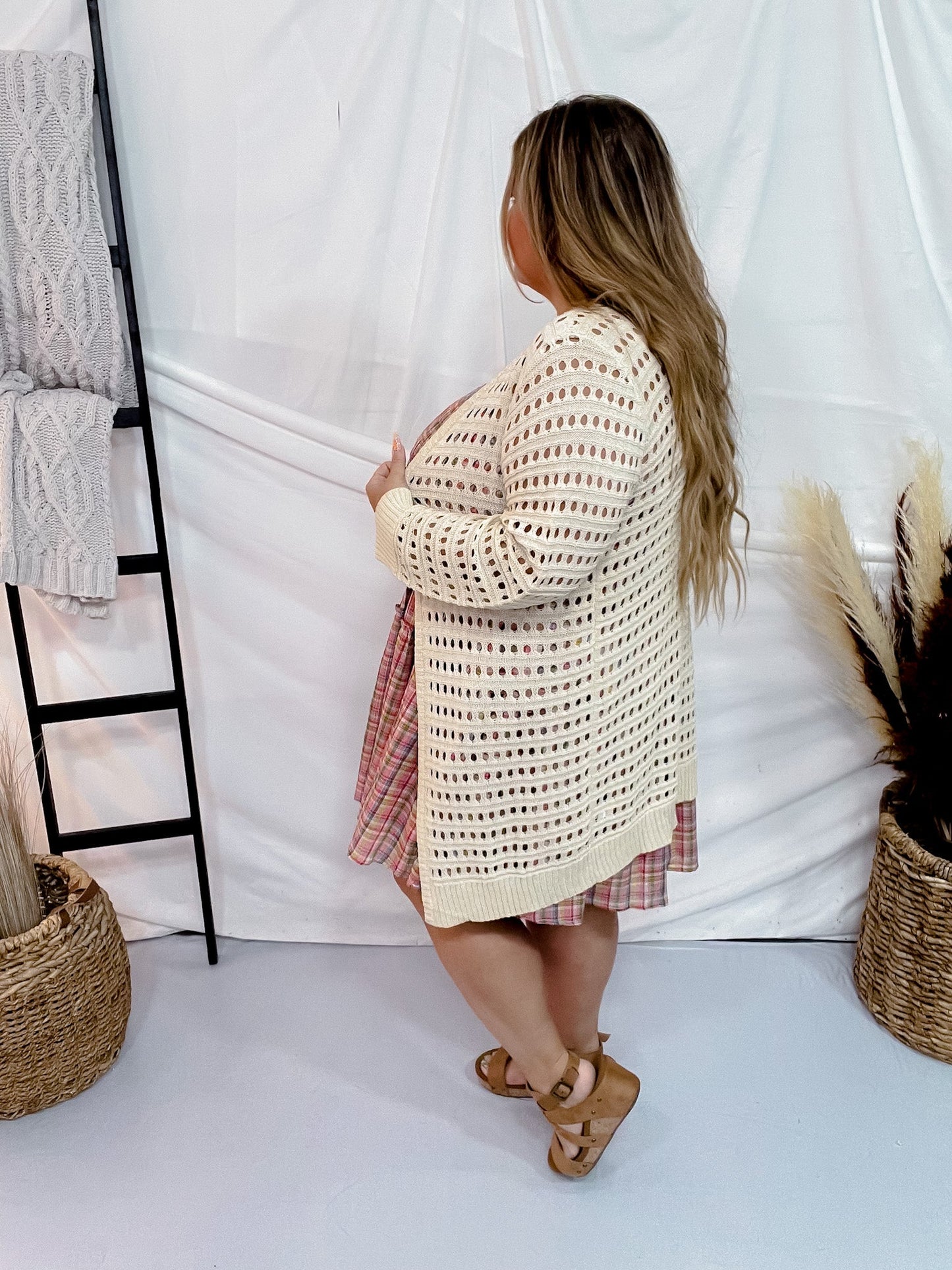 Open Knit Sweater Cardigan - Whiskey Skies - BIBI