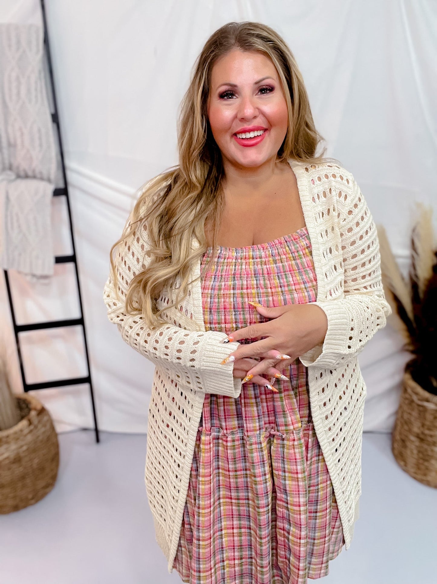 Open Knit Sweater Cardigan - Whiskey Skies - BIBI