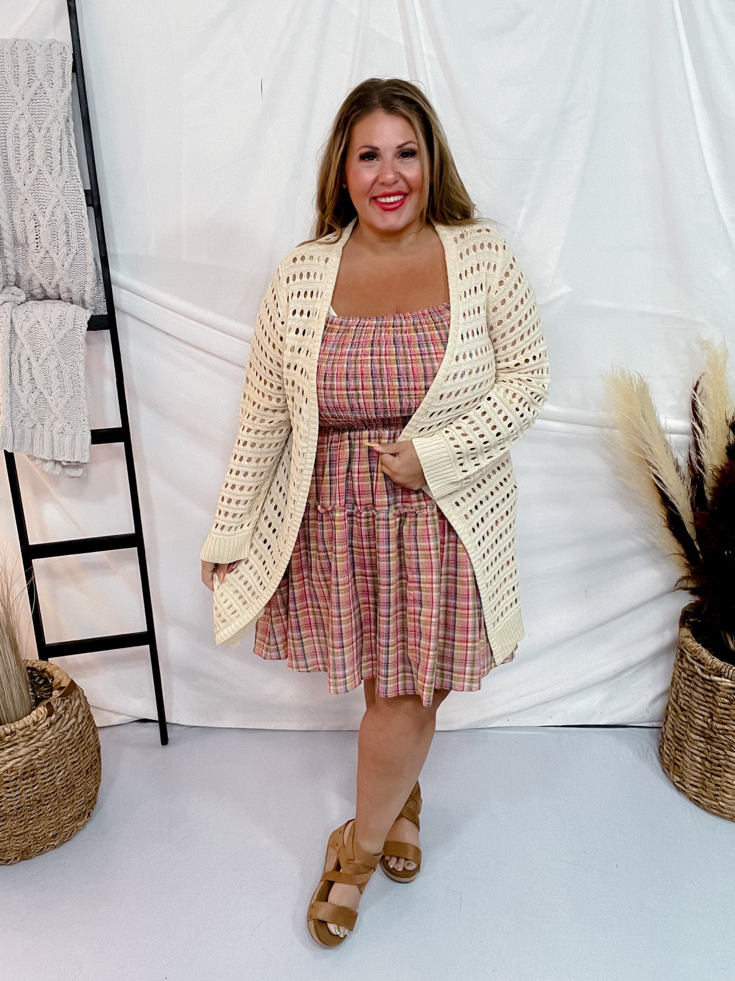 Open Knit Sweater Cardigan - Whiskey Skies - BIBI