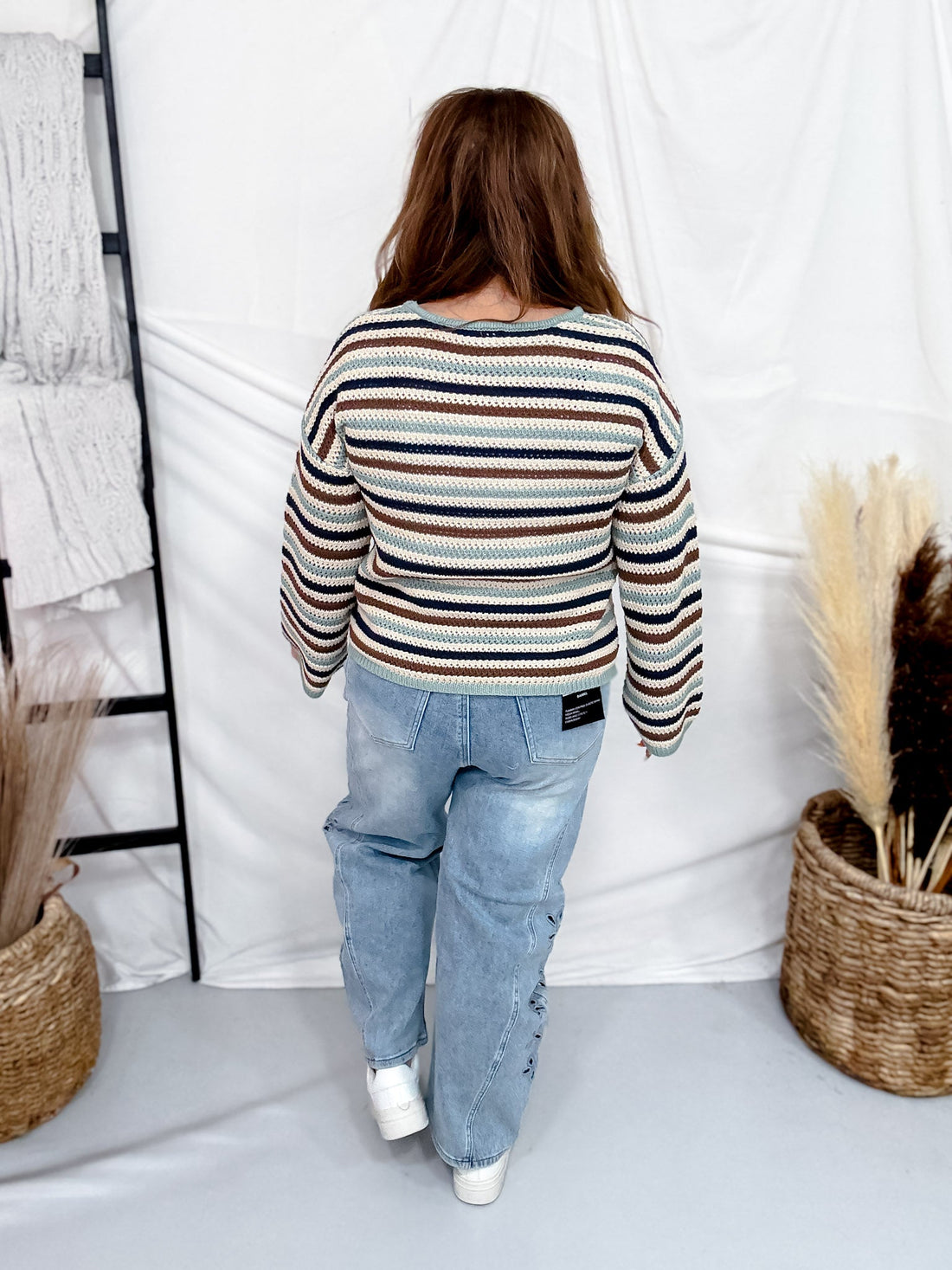 Open Stitch Multi-Color Crew Neck Striped Sweater - Whiskey Skies - SEW IN LOVE