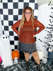 Orange And Black Checkered Long Sleeve Mesh Top - Whiskey Skies - STERLING KREEK
