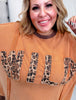 Orange And Leopard Print "Wild" Washed Terry Pullover - Whiskey Skies - EASEL