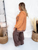 Orange And Leopard Print "Wild" Washed Terry Pullover - Whiskey Skies - EASEL