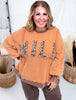 Orange And Leopard Print "Wild" Washed Terry Pullover - Whiskey Skies - EASEL
