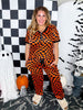 Orange & Black Check Short Sleeve Top & Jogger Bottom Loungewear Set - Whiskey Skies - SHIRLEY & STONE