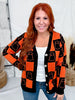 Orange & Black Checkered Ghost Print Cardigan - Whiskey Skies - BIBI