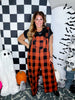 Orange & Black Plaid Flannel Wide Leg Overalls - Whiskey Skies - ODDI