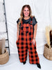 Orange & Black Plaid Flannel Wide Leg Overalls - Whiskey Skies - ODDI