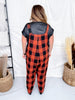 Orange & Black Plaid Flannel Wide Leg Overalls - Whiskey Skies - ODDI