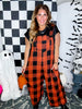 Orange & Black Plaid Flannel Wide Leg Overalls - Whiskey Skies - ODDI