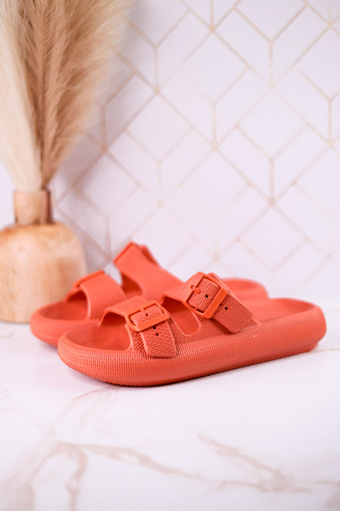 Orange Cushioned Waterproof Slides - Whiskey Skies - SPRING FOOTWEAR