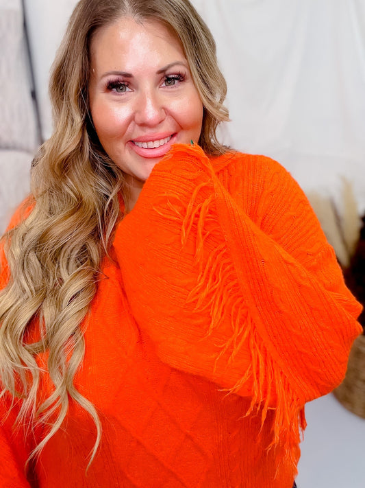 Orange Dropped Shoulder V Neck Sweater - Whiskey Skies - DAVI & DANI