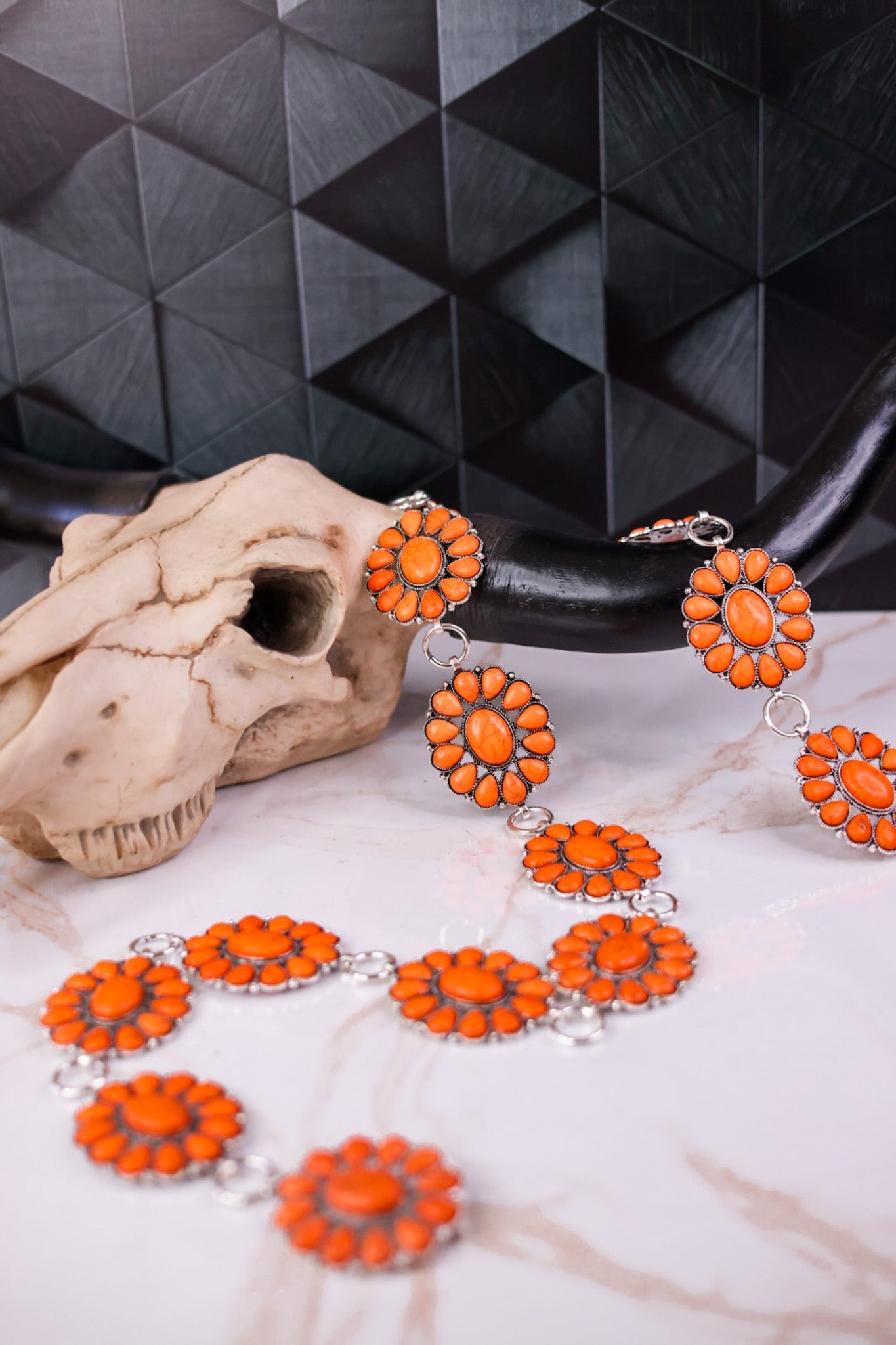 Orange Floral Concho Link Belt Whiskey Skies