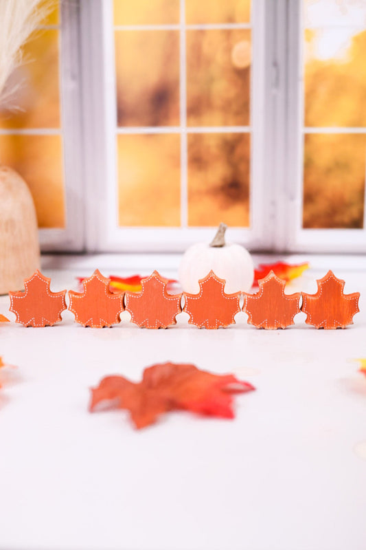 Orange Maple Leaf Set Of Six Wooden Ledgies - Whiskey Skies - ADAMS & CO
