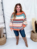 Orange Multi Colored Striped Crew Neck Knit Sweater - Whiskey Skies - DAVI & DANI