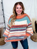 Orange Multi Colored Striped Crew Neck Knit Sweater - Whiskey Skies - DAVI & DANI