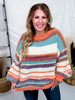 Orange Multi Colored Striped Crew Neck Knit Sweater - Whiskey Skies - DAVI & DANI