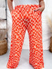 Orange & Peach Wavy Checkered Print High - Waist Straight Leg Pants - Whiskey Skies - JADE BY JANE
