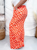 Orange & Peach Wavy Checkered Print High - Waist Straight Leg Pants - Whiskey Skies - JADE BY JANE