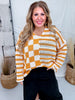 Orange Stripes & Checkered Crocheted Long Sleeve Top - Whiskey Skies - JADE BY JANE