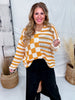 Orange Stripes & Checkered Crocheted Long Sleeve Top - Whiskey Skies - JADE BY JANE