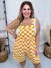 Orange & White Checkerboard Overall Style Romper - Whiskey Skies - ODDI