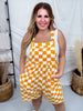 Orange & White Checkerboard Overall Style Romper - Whiskey Skies - ODDI