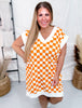 Orange & White Checkered Hi - Lo V - Neck Dress With Side Slit - Whiskey Skies - JADE BY JANE