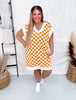 Orange & White Checkered Hi - Lo V - Neck Dress With Side Slit - Whiskey Skies - JADE BY JANE