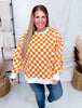 Orange & White Checkered Pull Over Sweatshirt - Whiskey Skies - JADE BY JANE