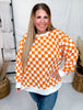 Orange & White Checkered Pull Over Sweatshirt - Whiskey Skies - JADE BY JANE