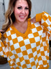 Orange & White Checkered V - Neck Sweatshirt - Whiskey Skies - ODDI
