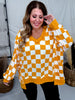Orange & White Checkered V - Neck Sweatshirt - Whiskey Skies - ODDI