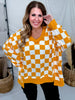 Orange & White Checkered V - Neck Sweatshirt - Whiskey Skies - ODDI